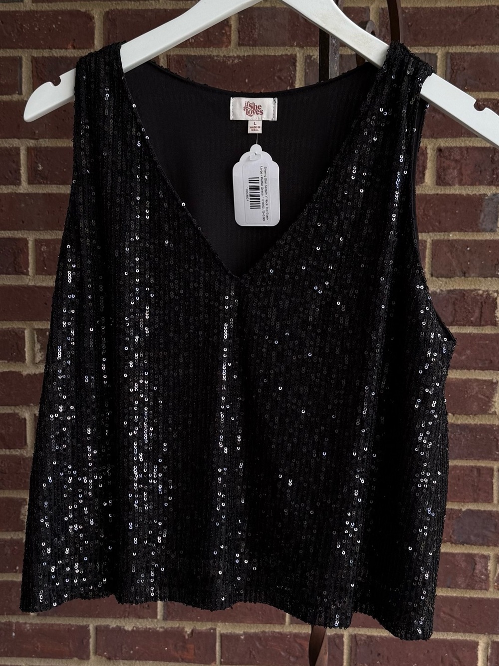 Black Sequin V-Neck Camisole